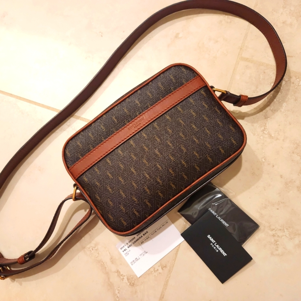 SAINT LAURENT LE MONOGRAMME CAMERA BAG IN MONOGRAM CANVAS AND SMOOTH LEATHER